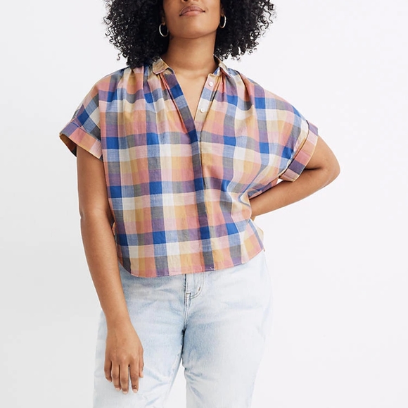 Madewell Tops - NWOT Madewell hilltop rainbow check shirt 2XL